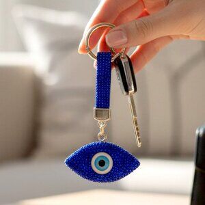 Bling Studded Evil Eye Bag Charm Keychain Red Blue or White NEW